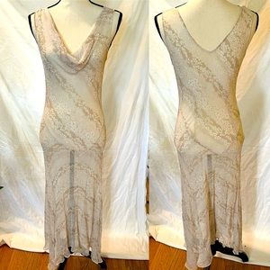 Vintage Y2K silk beaded sheer cowl gown